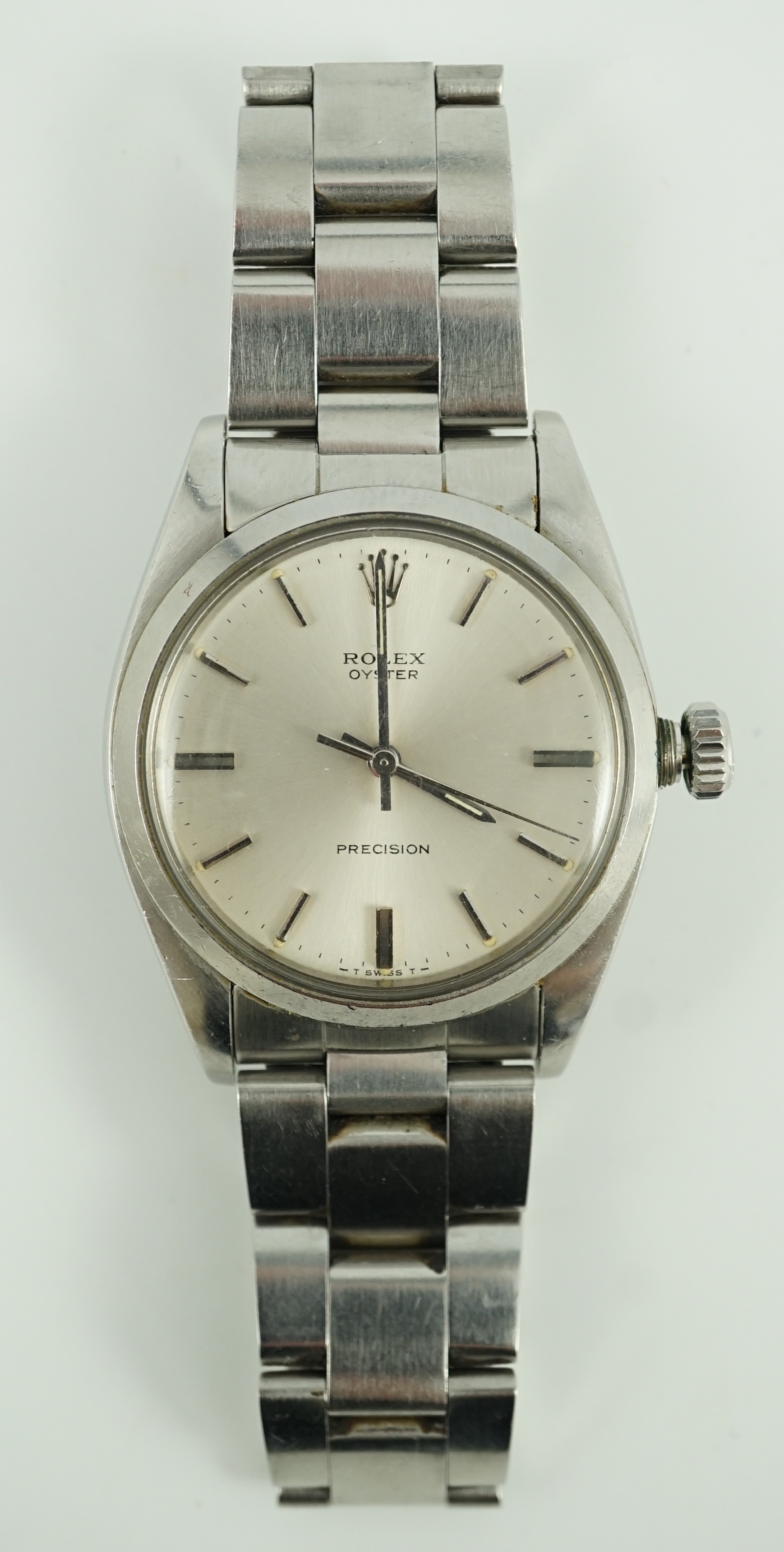 A gentleman's early 1980's stainless steel Rolex Oyster Precision manual wind wrist watch